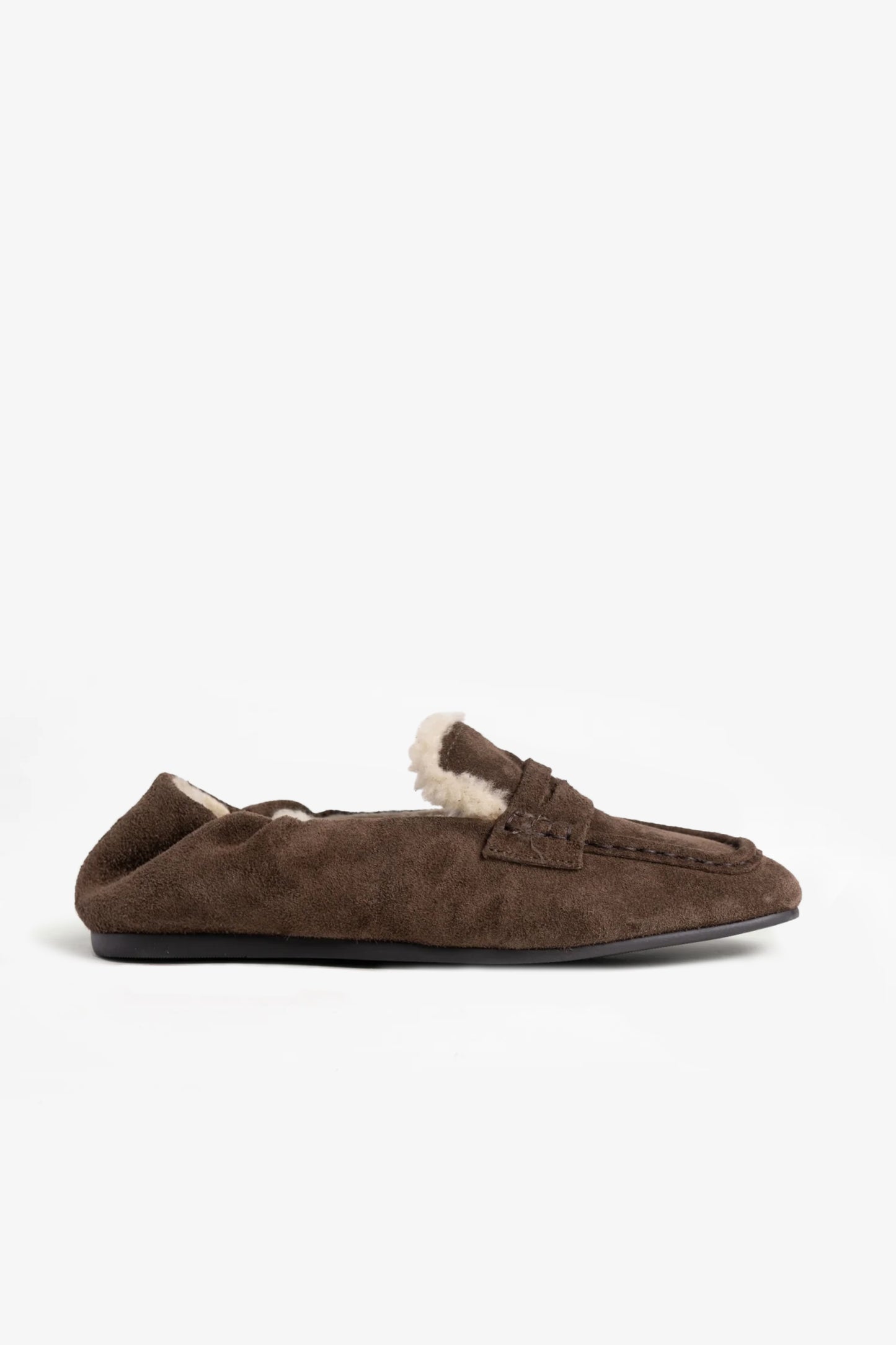 Penny Fur Loafers in Dark Brown Suede