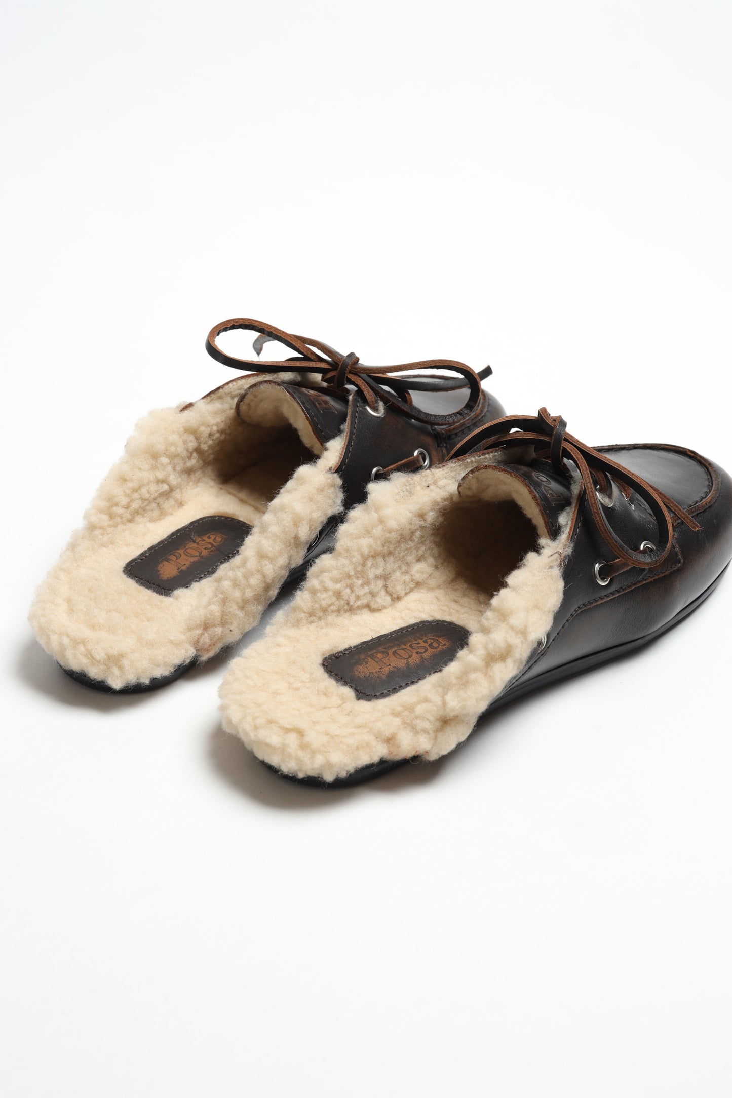 Mules Boat Fur in Coffee