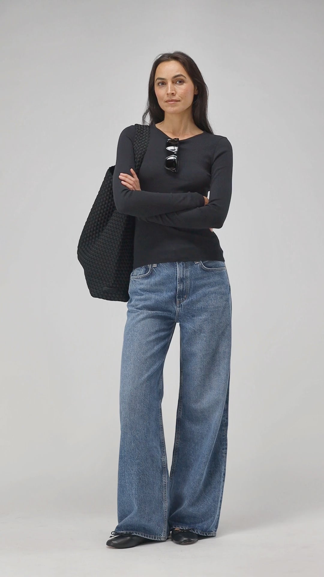 Longsleeve Line in Schwarz Ladneri