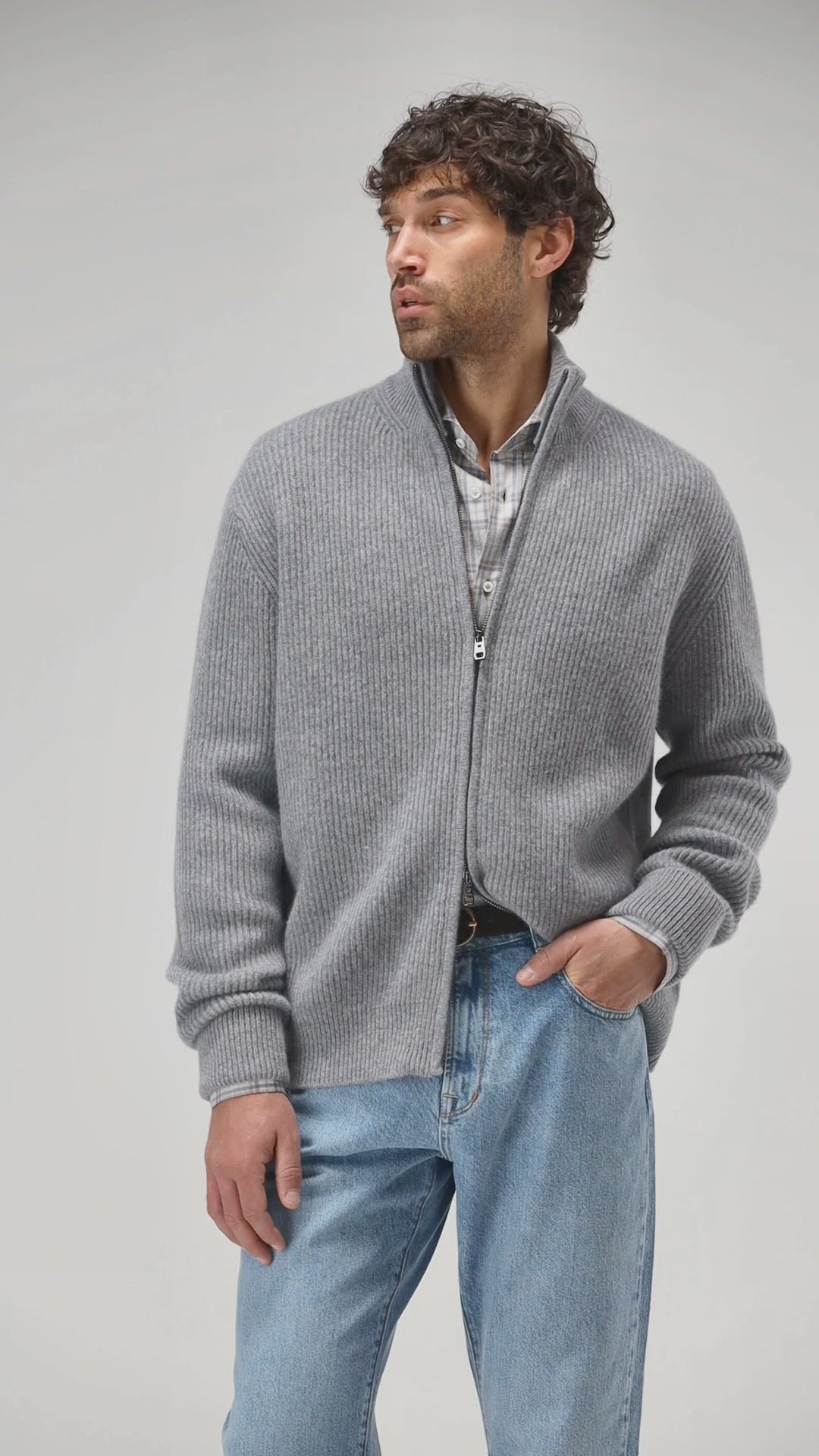 Cardigan Paulie in Mid Grey Melange Ladneri Men