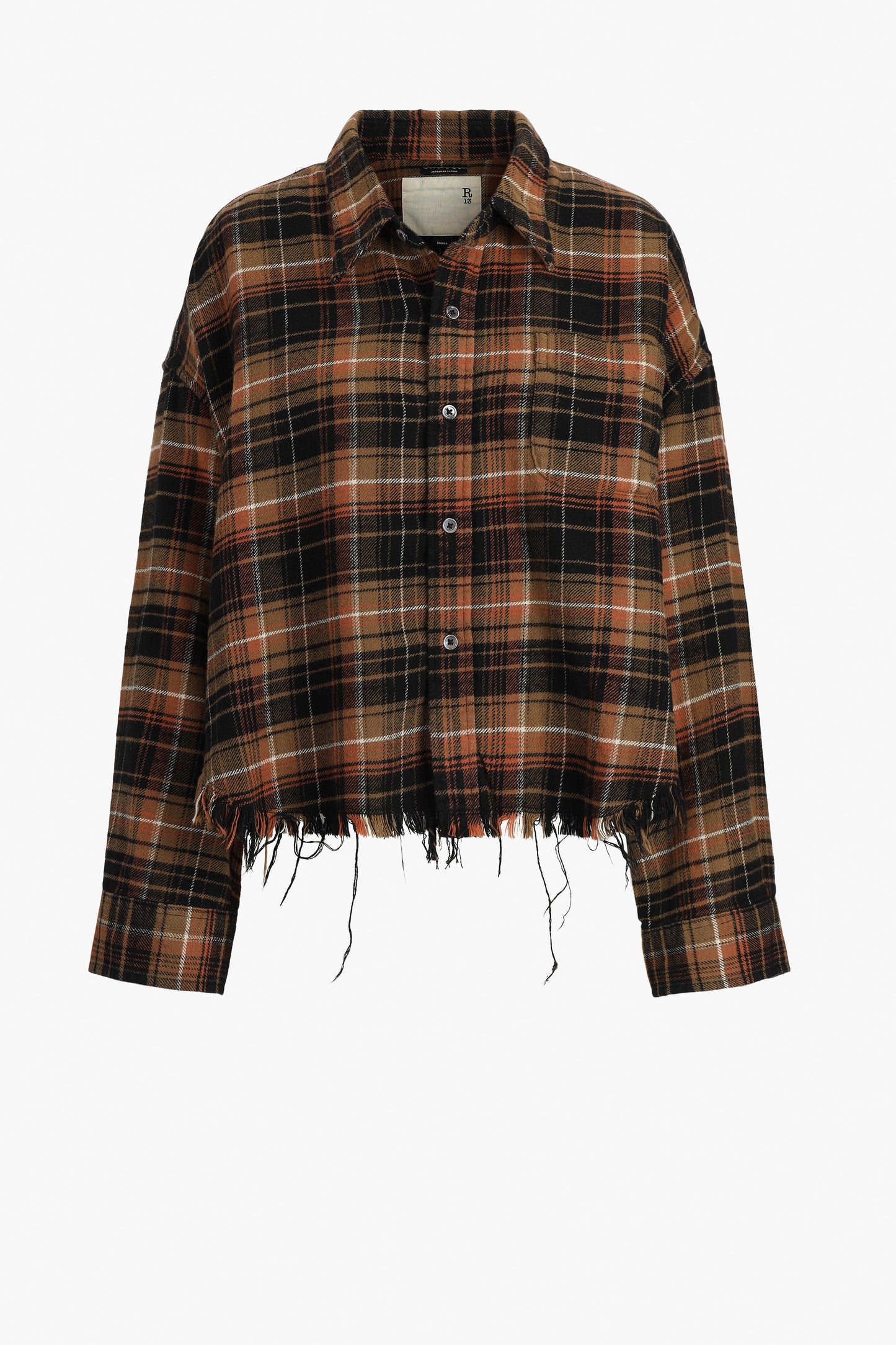 Bluse Drop Neck Cropped in Light Brown Plaid R13