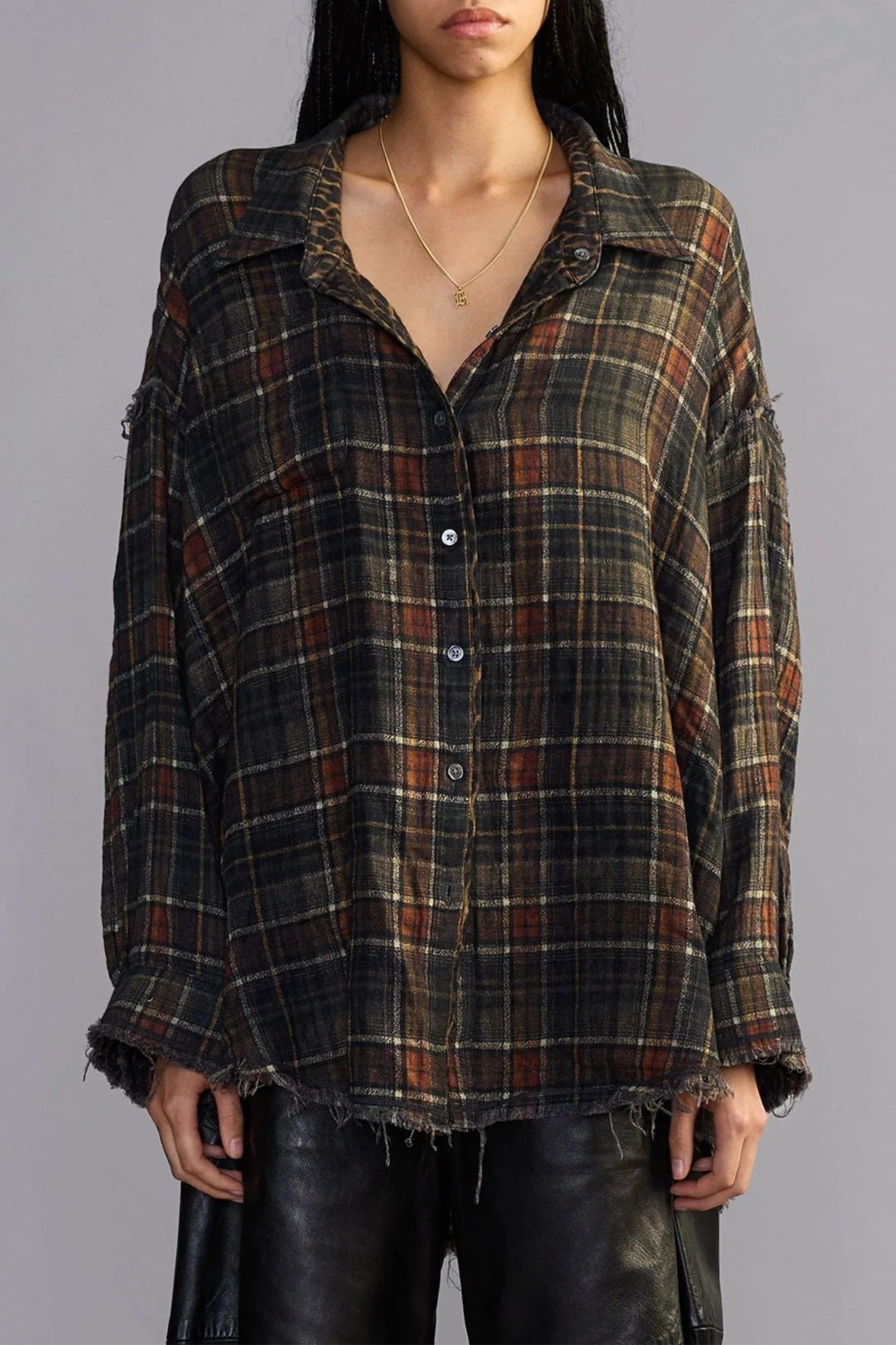 Bluse Reversible in Brown Plaid R13