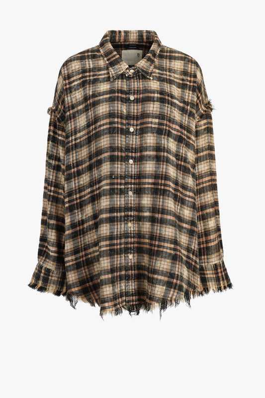 "Shredded Seam" Blouse in Black Khaki