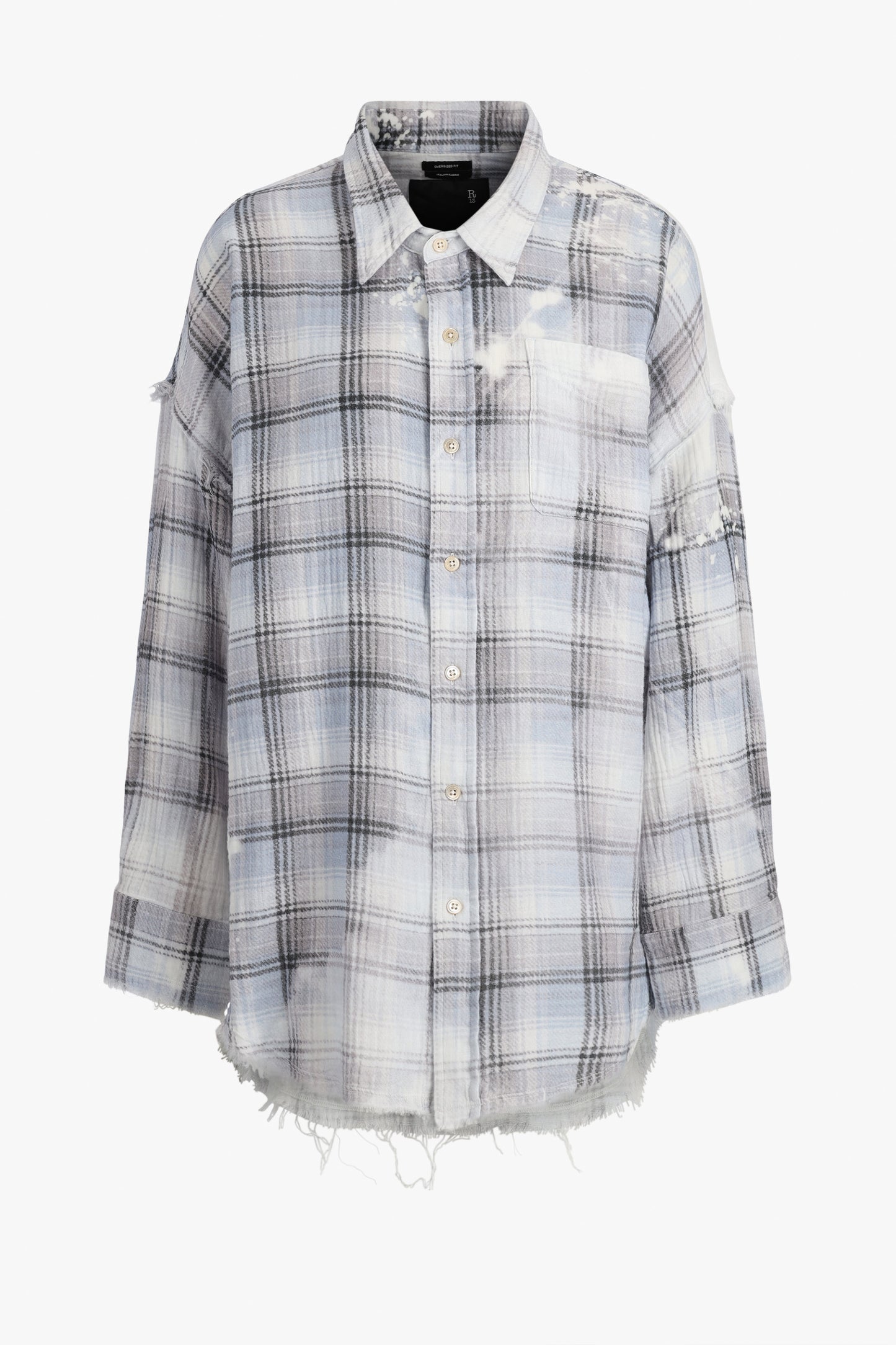 Bluse Shredded Seam in Blue Plaid R13