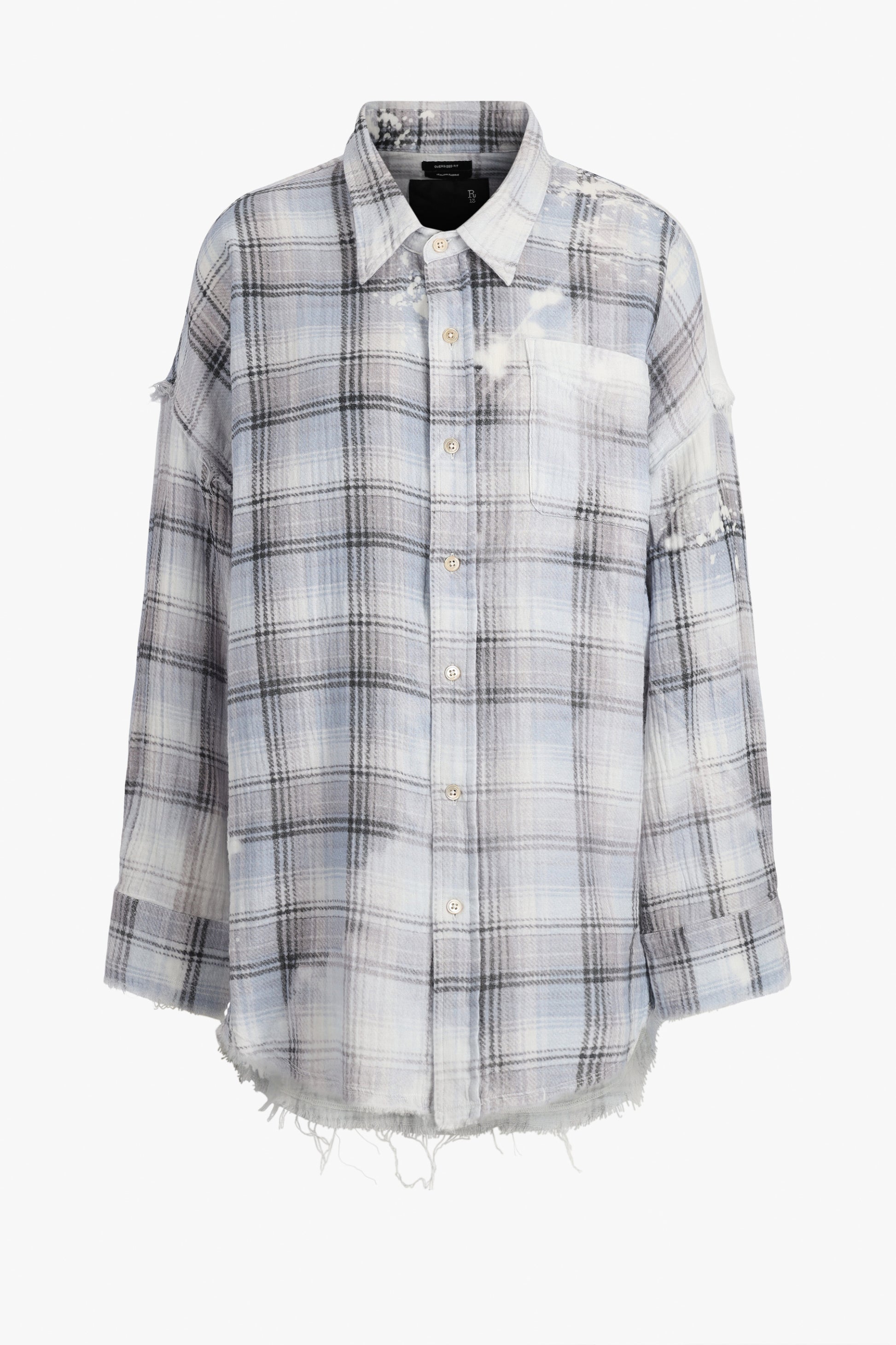 Bluse Shredded Seam in Blue Plaid R13