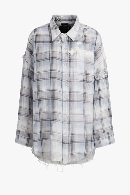Bluse Shredded Seam in Blue Plaid R13