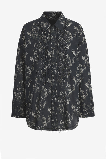 "Shredded Seam Ruffle" Blouse in Floral on Black R13 - Anita Hass