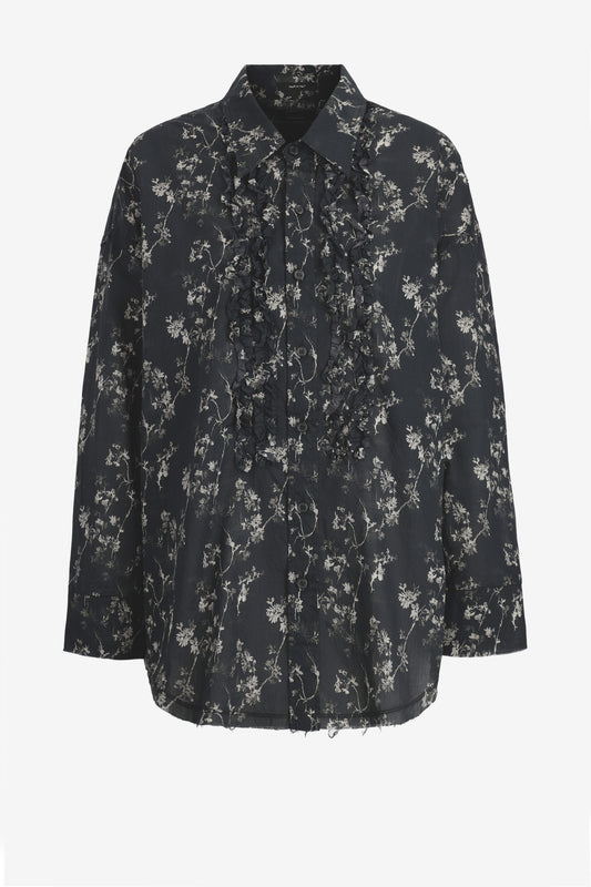 "Shredded Seam Ruffle" Blouse in Floral on Black R13 - Anita Hass