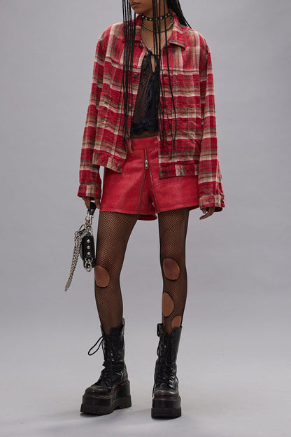 Pleated Trucker Jacket in Red Plaid R13 - Anita Hass