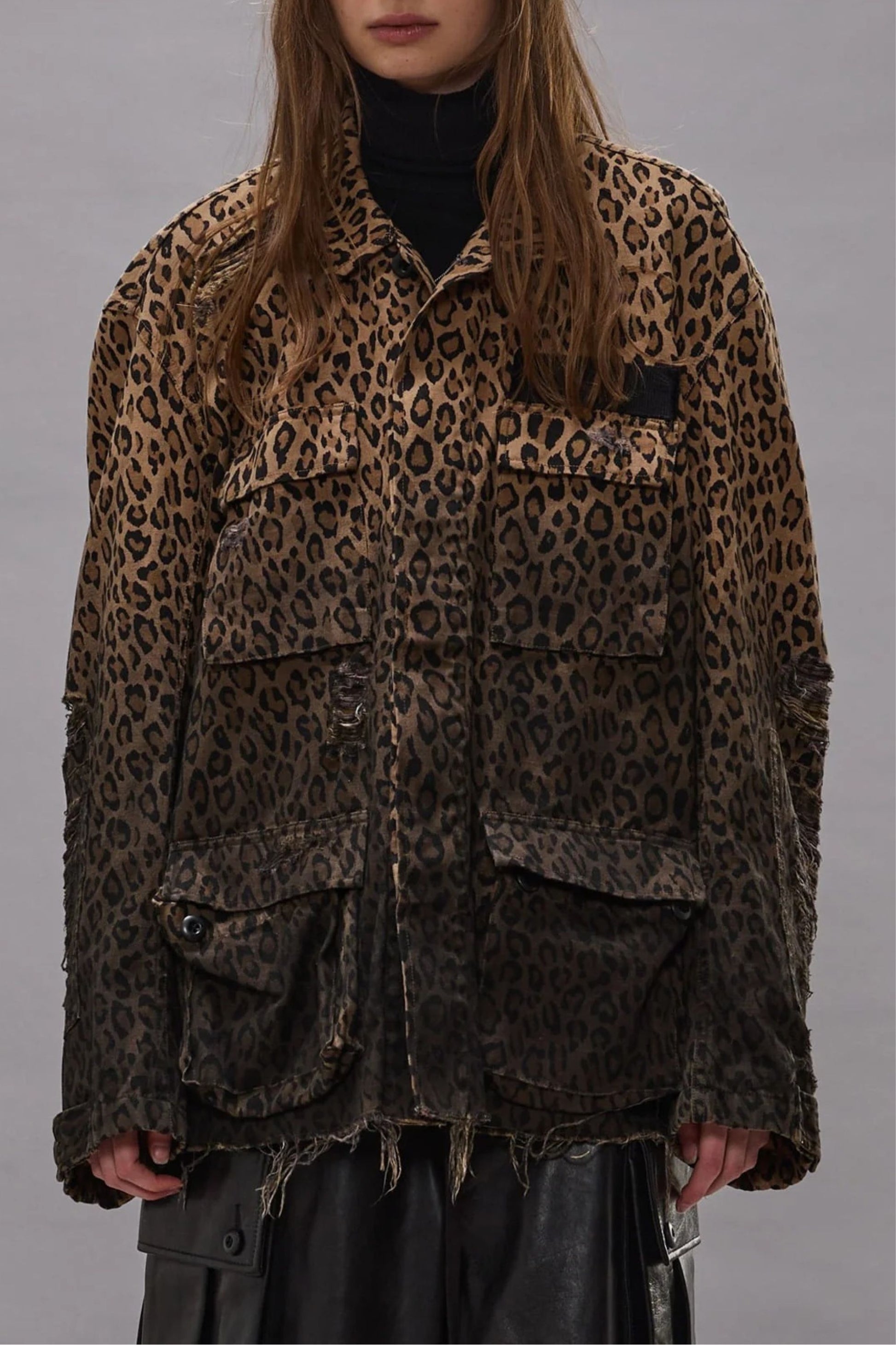 Jacke Shredded in Brown Leopard R13