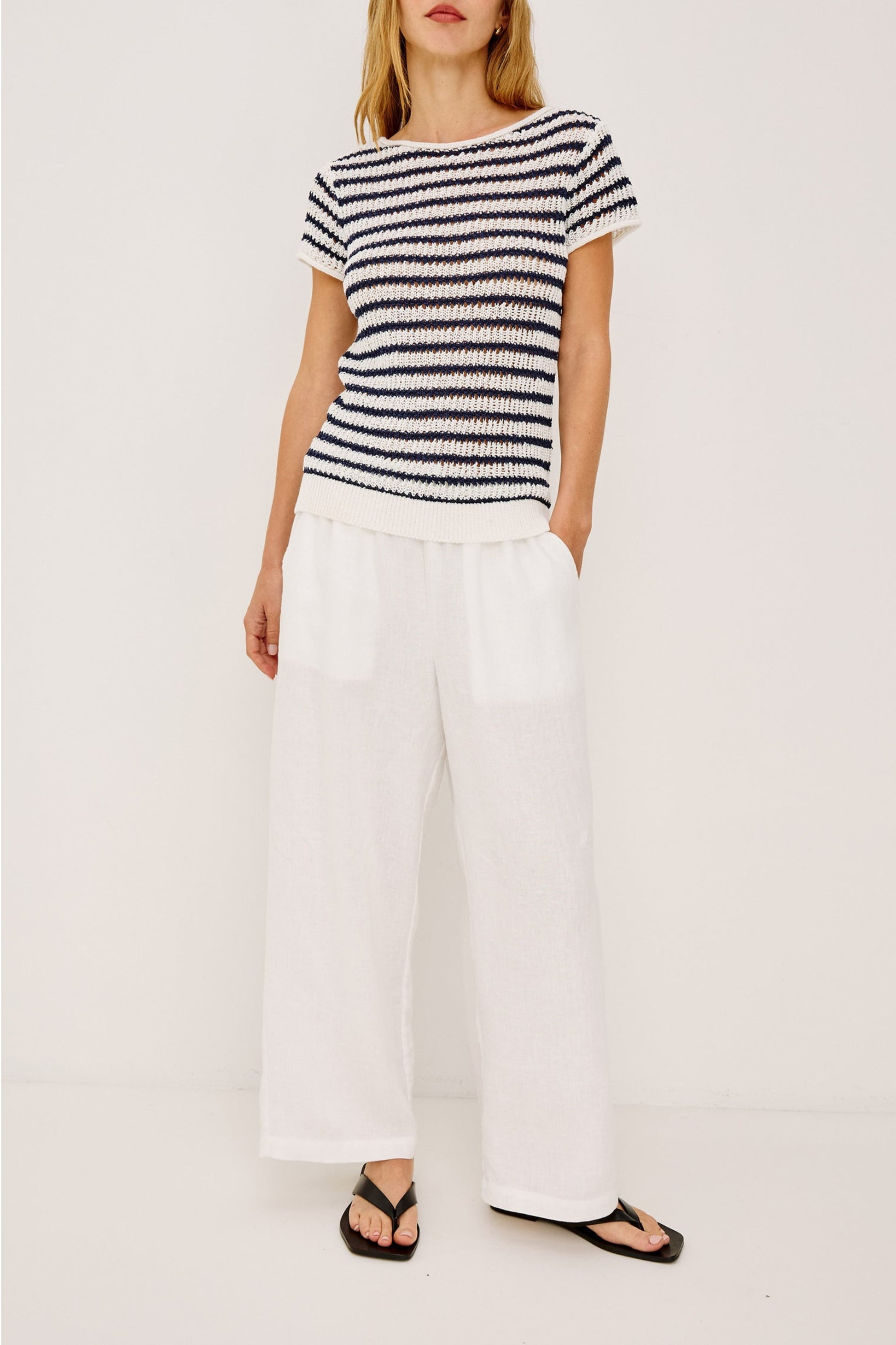 Strickshirt Cady in Ivory/Indigo Rails