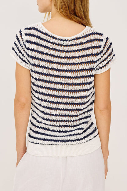 Strickshirt Cady in Ivory/Indigo Rails