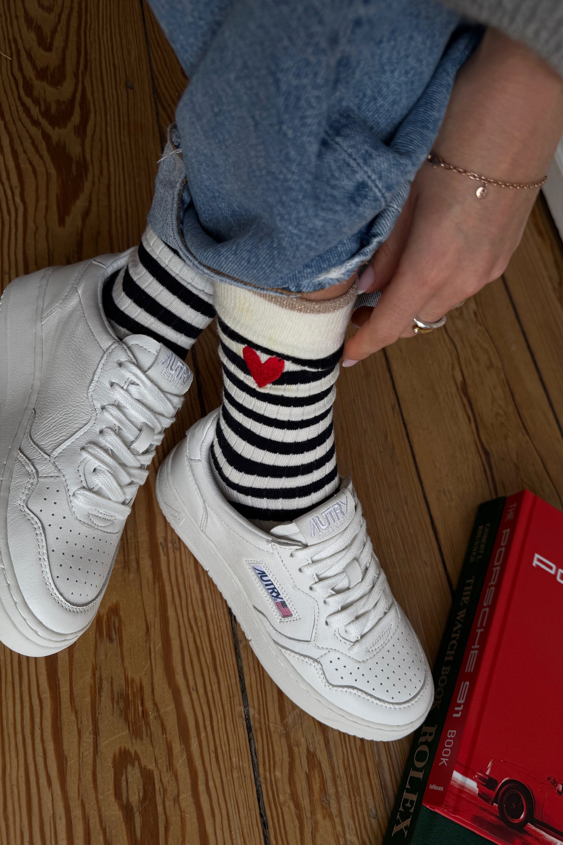 Gestreifte Socken 'Heart' in Ivory/NavyAnita Hass - Anita Hass