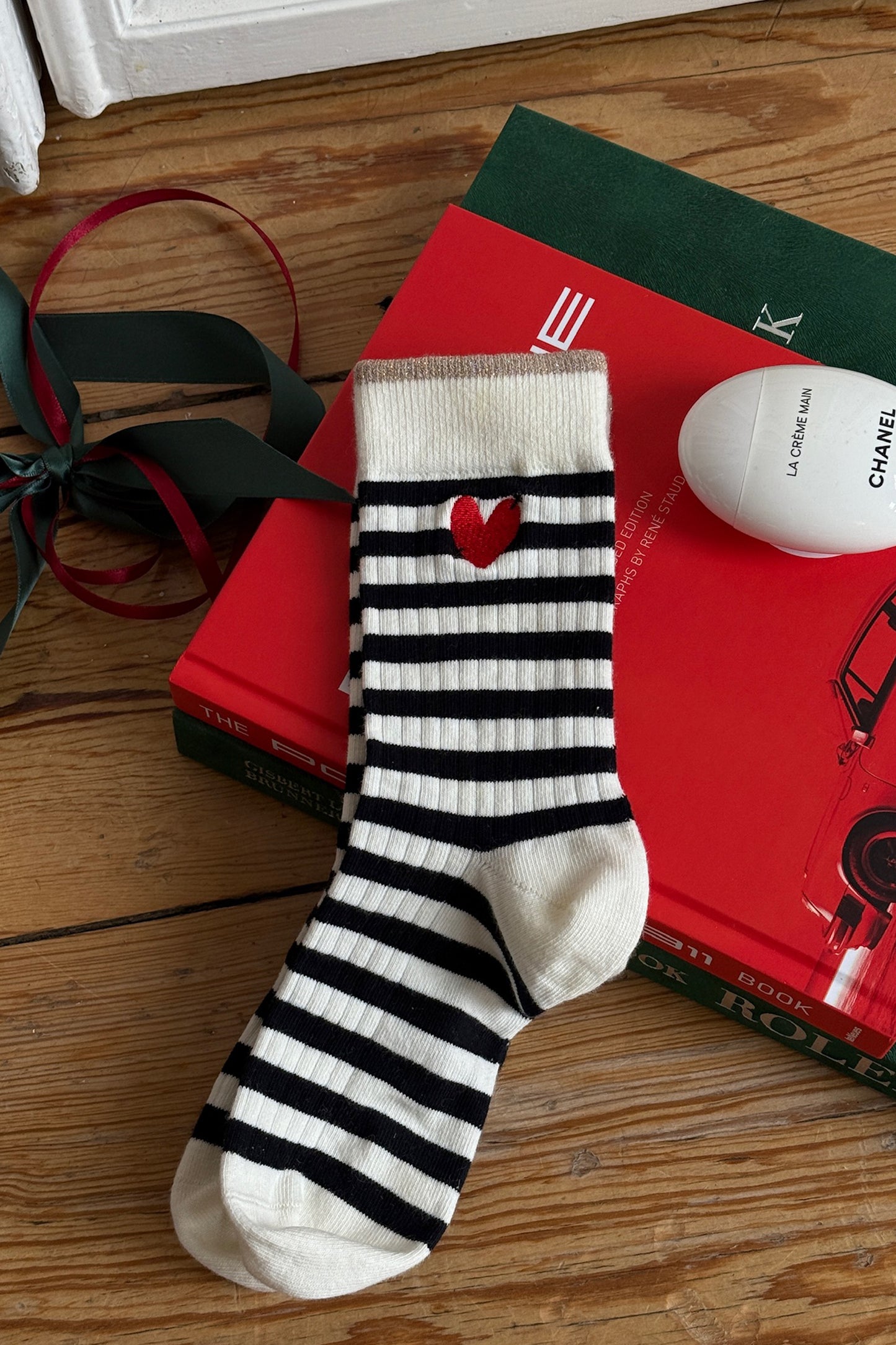 Gestreifte Socken 'Heart' in Ivory/NavyAnita Hass - Anita Hass