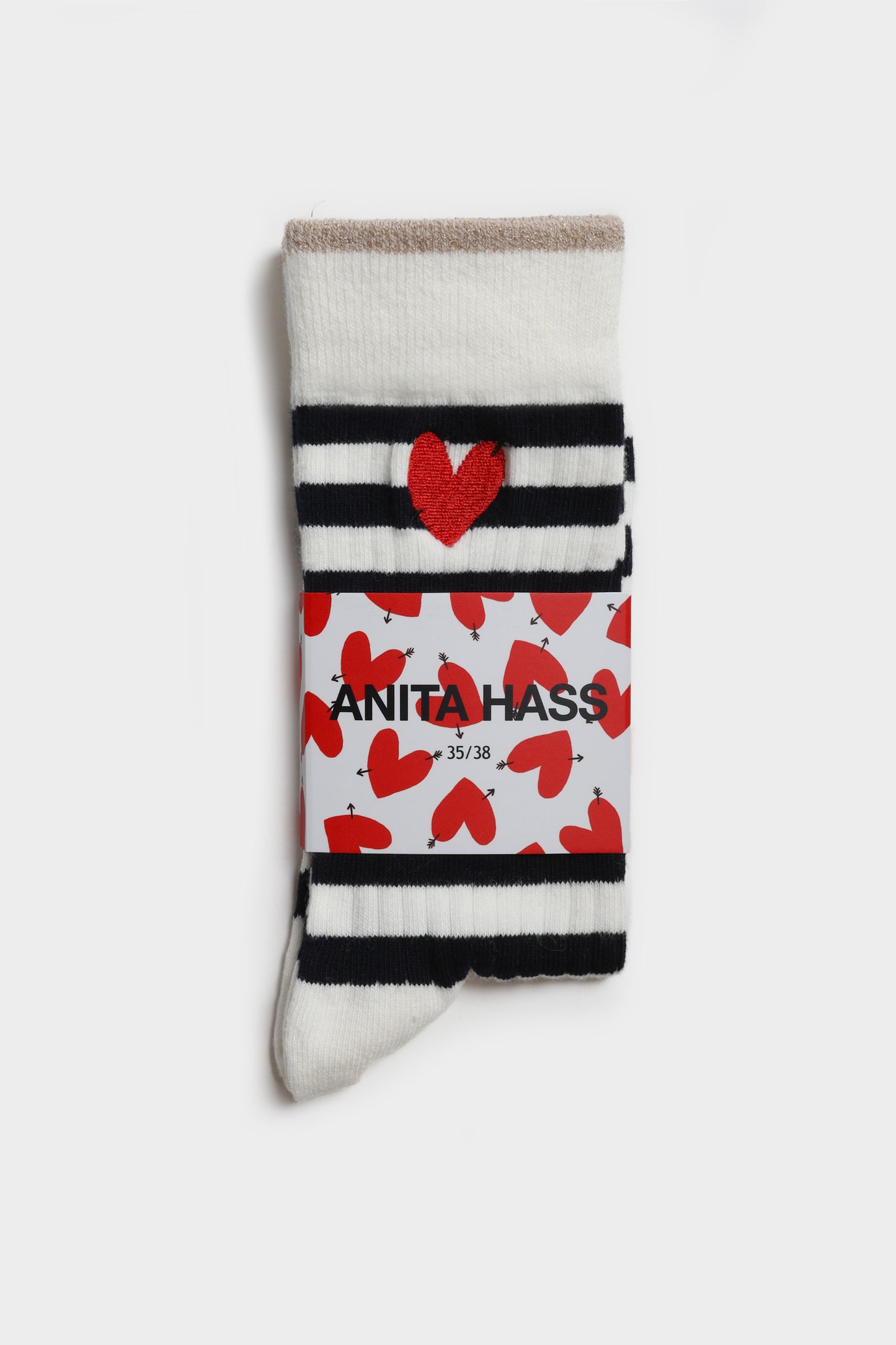 Gestreifte Socken 'Heart' in Ivory/NavyAnita Hass - Anita Hass