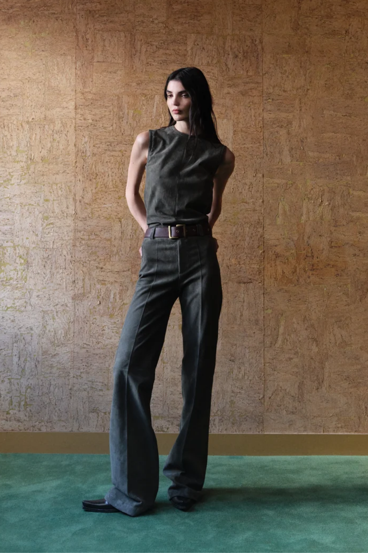 Lizzy Leather Pants in Suede Fumée