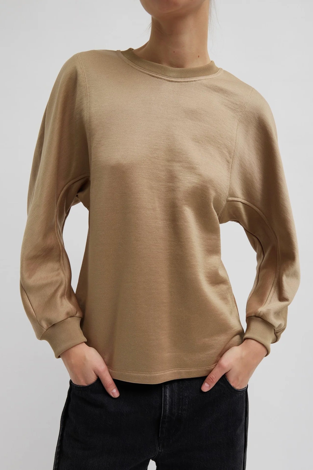 Sweatshirt Sculpted Sleeve Slim in GranolaTibi - Anita Hass
