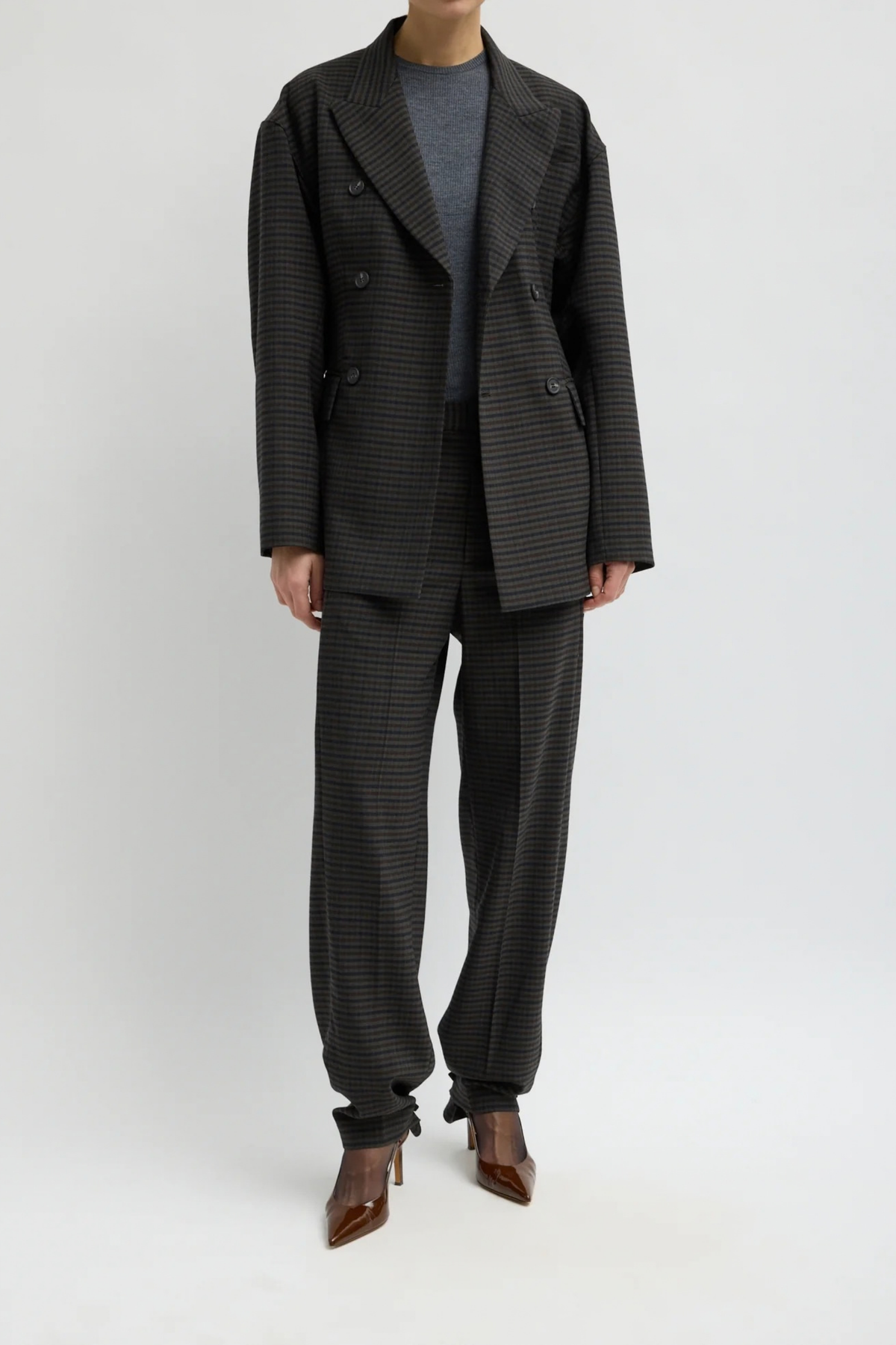 Blazer Cedric Sculpted in Grey Check Tibi
