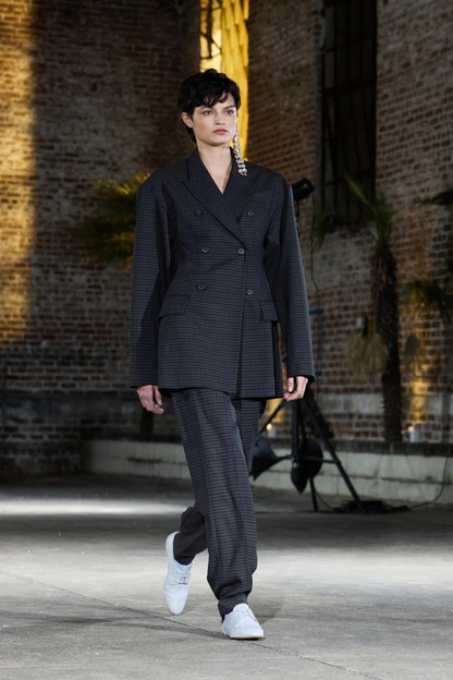Blazer Cedric Sculpted in Grey Check Tibi