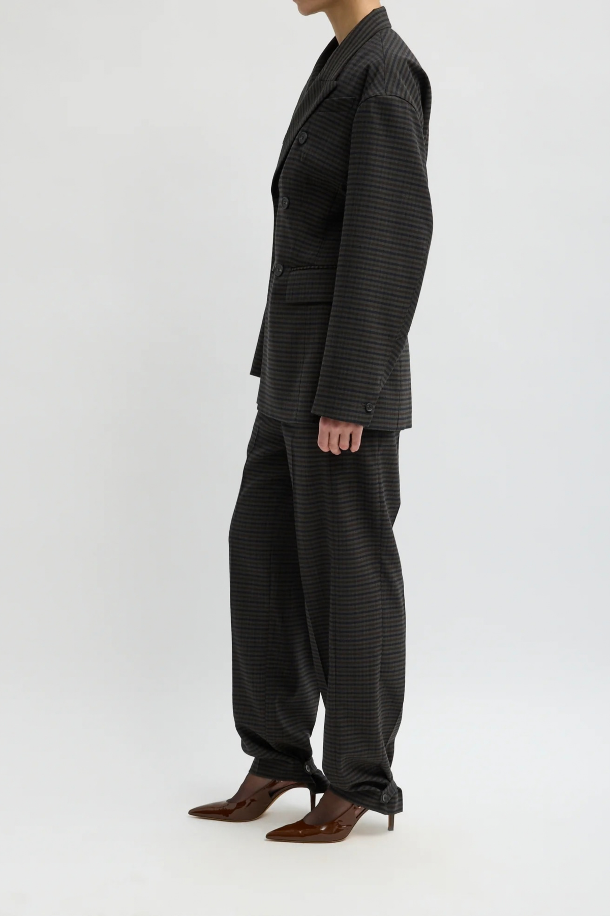 Blazer Cedric Sculpted in Grey Check Tibi
