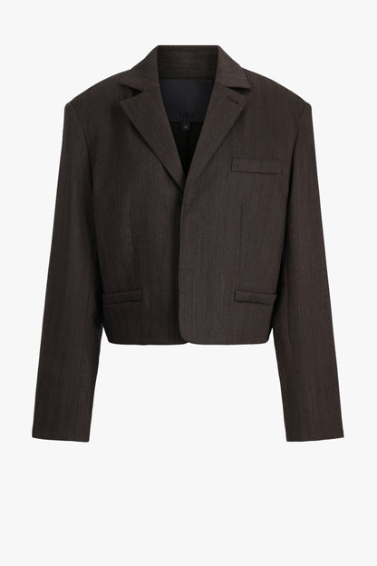 Cropped Blazer in Herringbone Brown