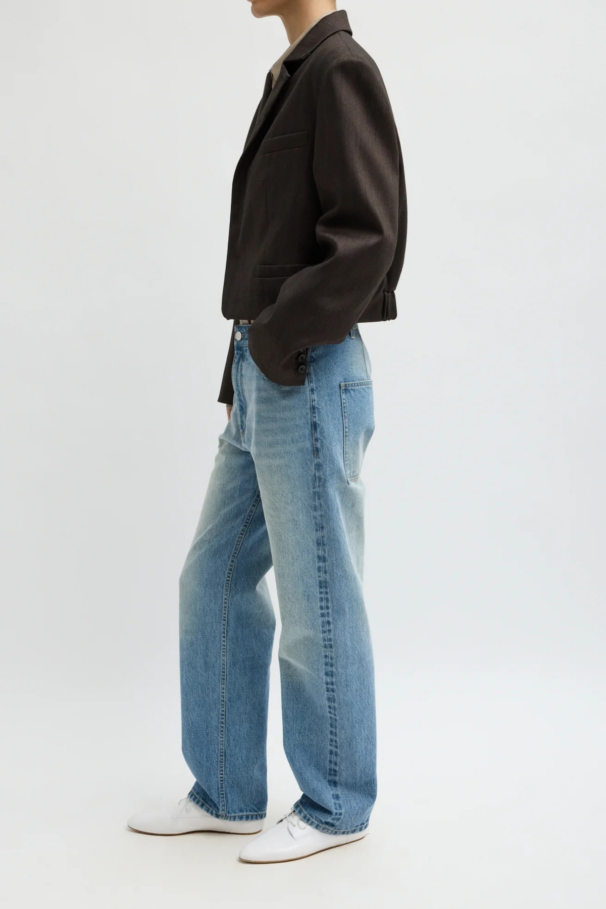 Blazer Cropped in Herringbone Brown Tibi