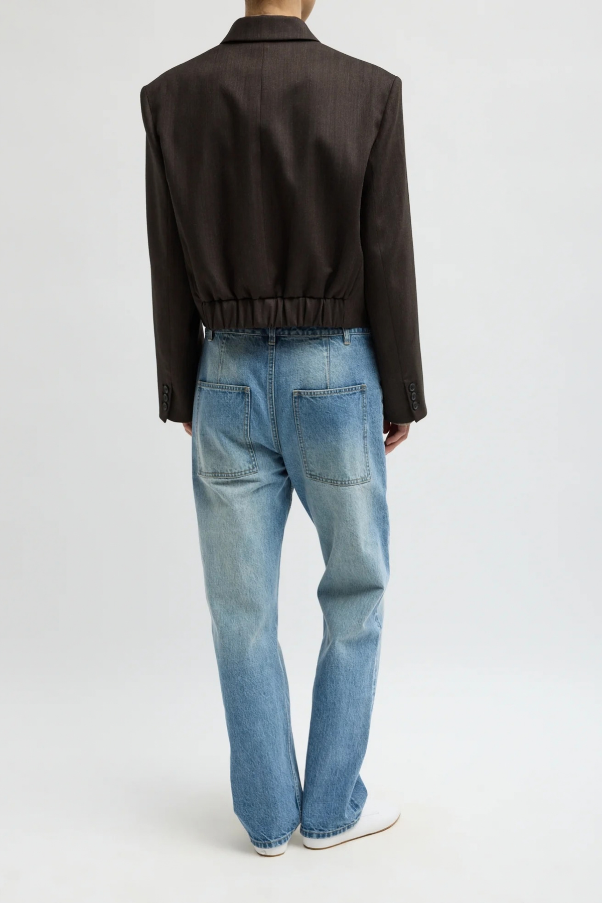 Blazer Cropped in Herringbone Brown Tibi