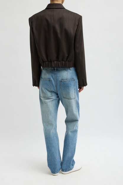 Blazer Cropped in Herringbone Brown Tibi