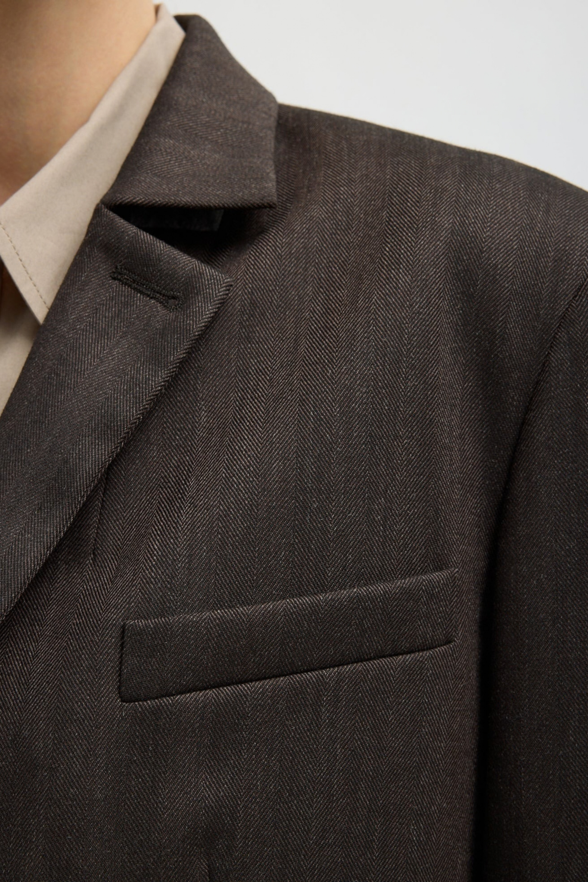 Blazer Cropped in Herringbone Brown Tibi