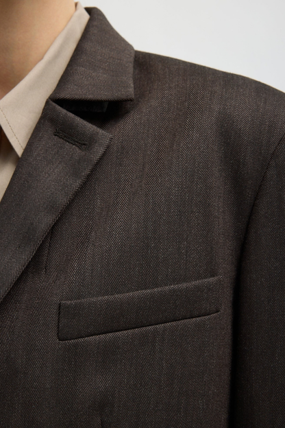 Blazer Cropped in Herringbone Brown Tibi