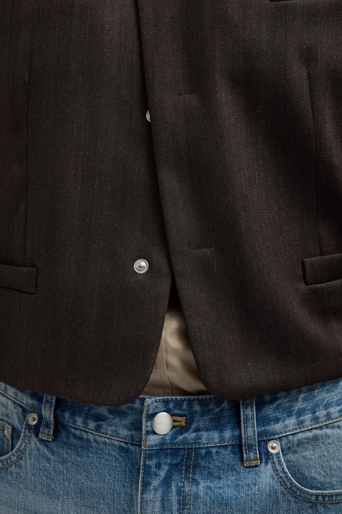 Blazer Cropped in Herringbone Brown Tibi