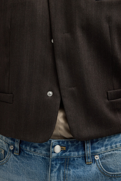 Blazer Cropped in Herringbone Brown Tibi