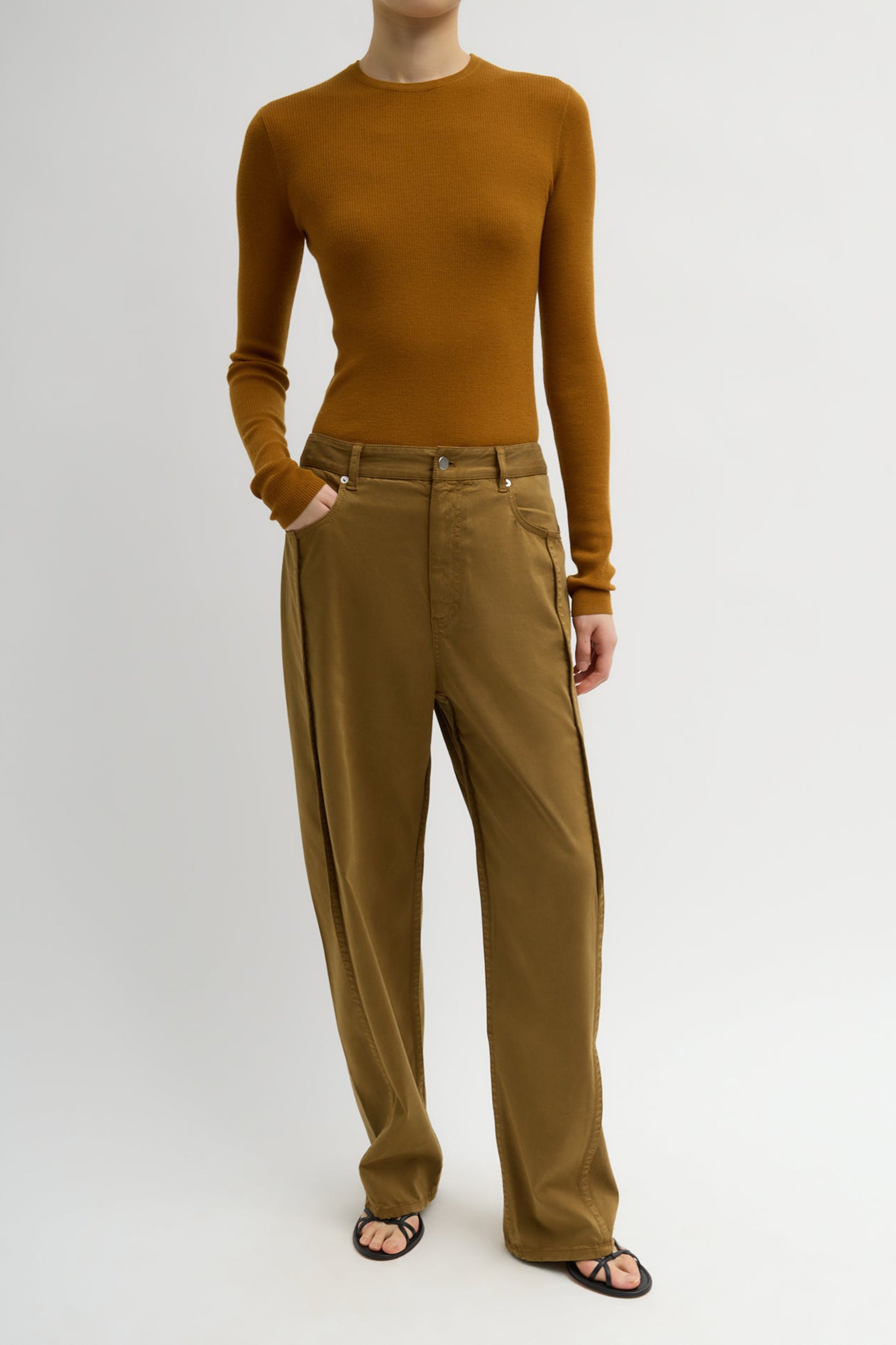 Twill Tuck Pants in Dark Tan by Tibi - Anita Hass