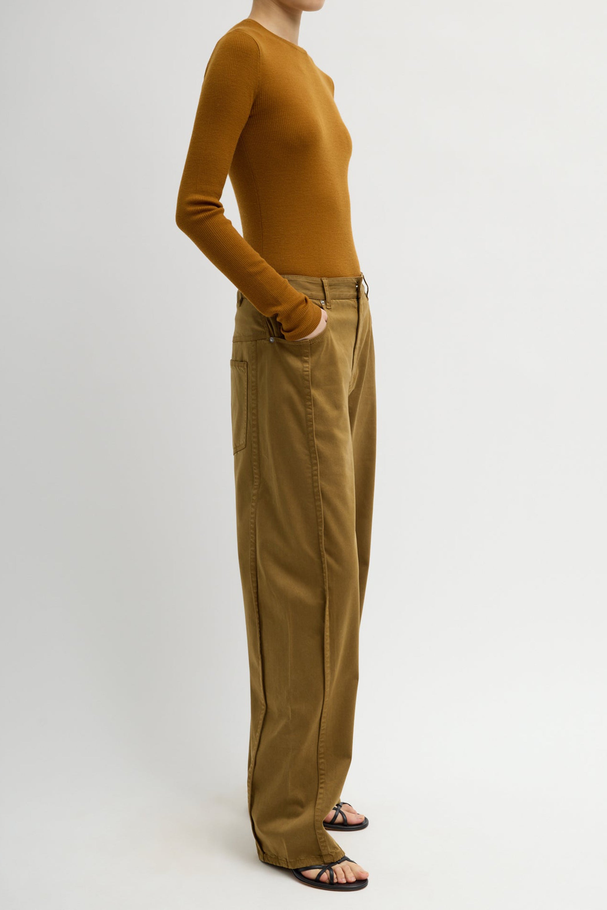 Twill Tuck Pants in Dark Tan by Tibi - Anita Hass