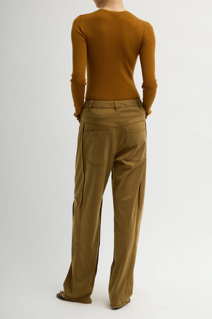 Twill Tuck Pants in Dark Tan by Tibi - Anita Hass