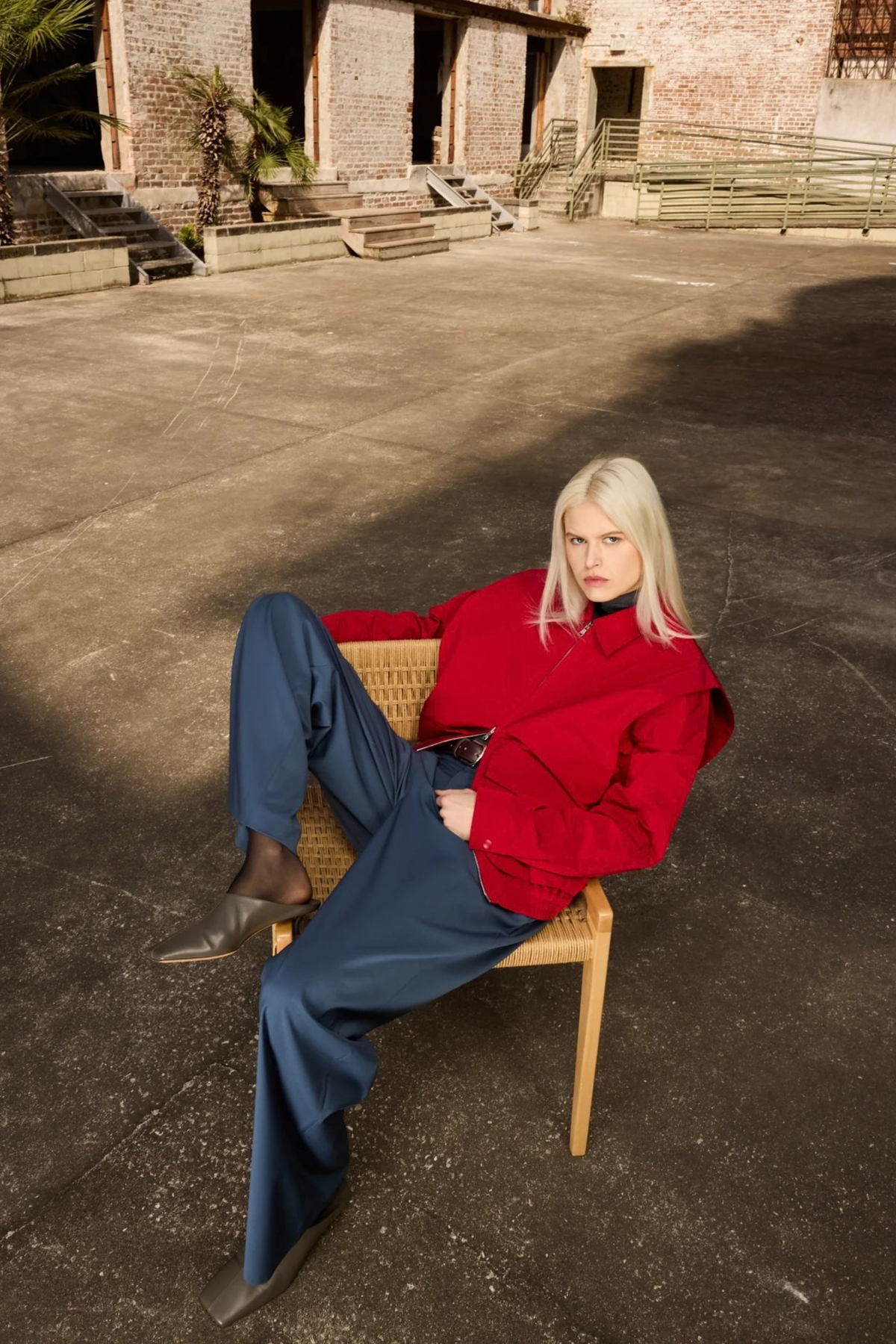 Jacke Nylon Snap Bomber in Rot Tibi