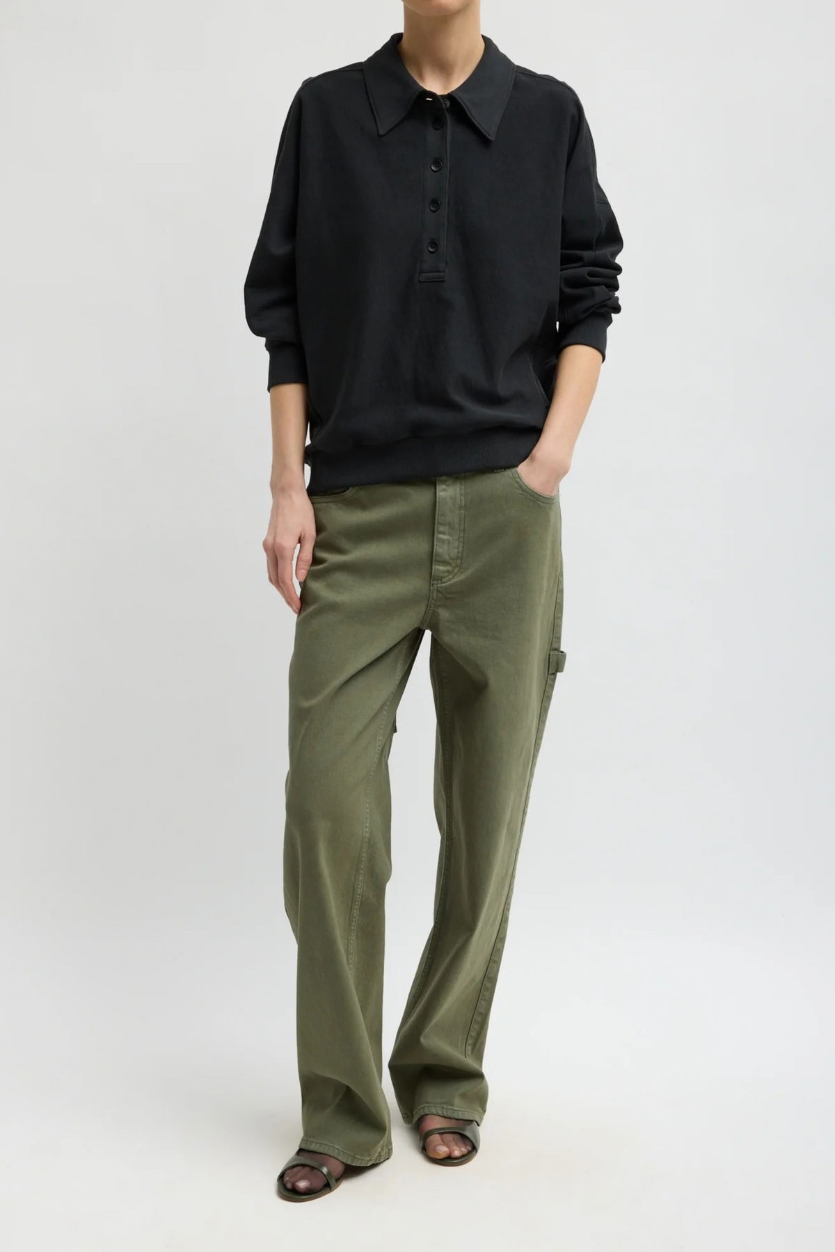 Sweatshirt Light Weight Polo in Schwarz Tibi