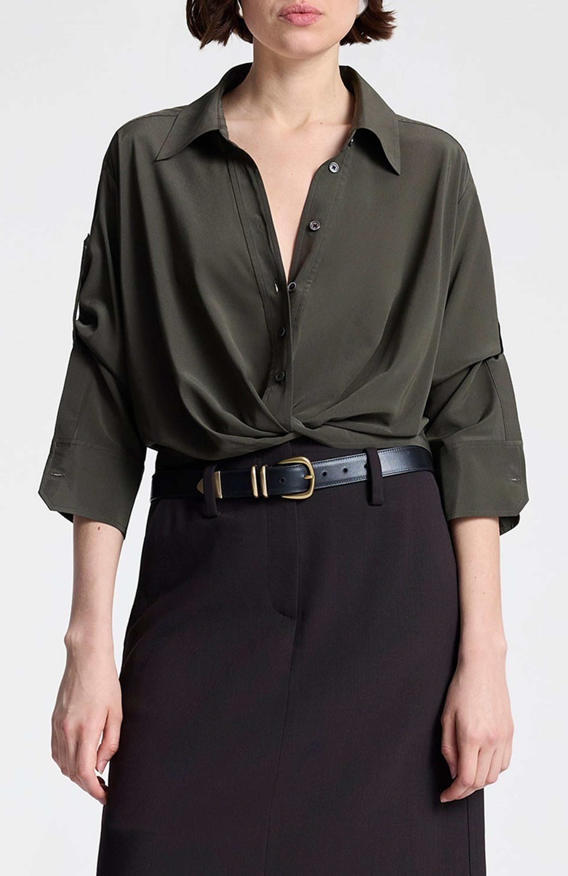 Bluse Leo Cropped in Olive BrownA.L.C. - Anita Hass