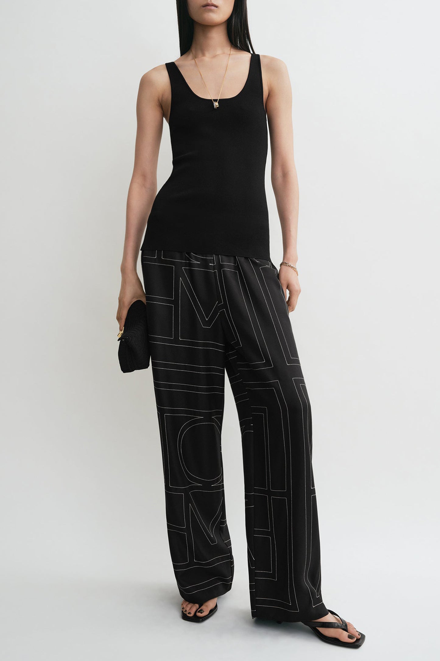 黑色 Monogram PJ 真丝长裤