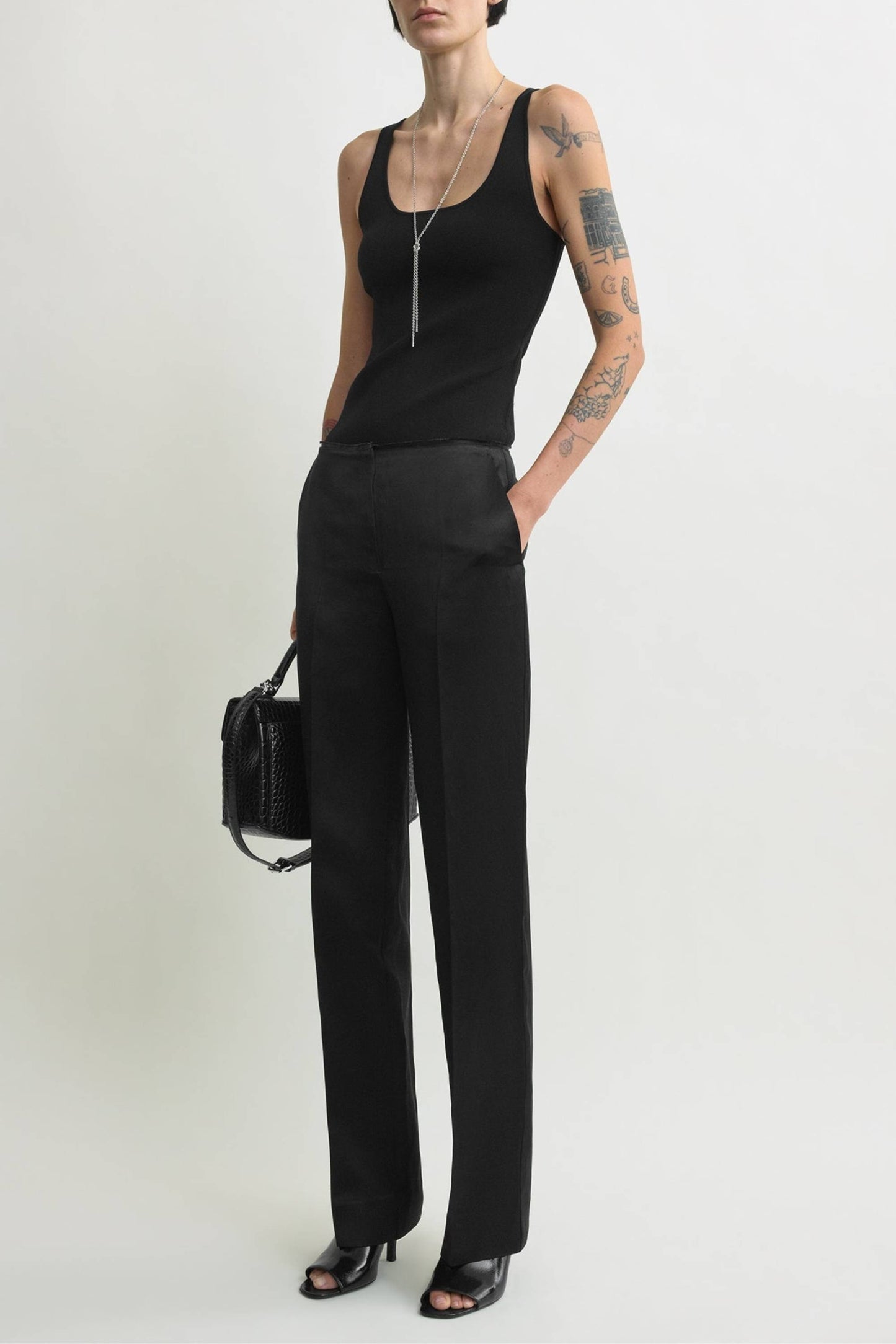 Easy Raw Edge Pants in Black by Toteme - Anita Hass