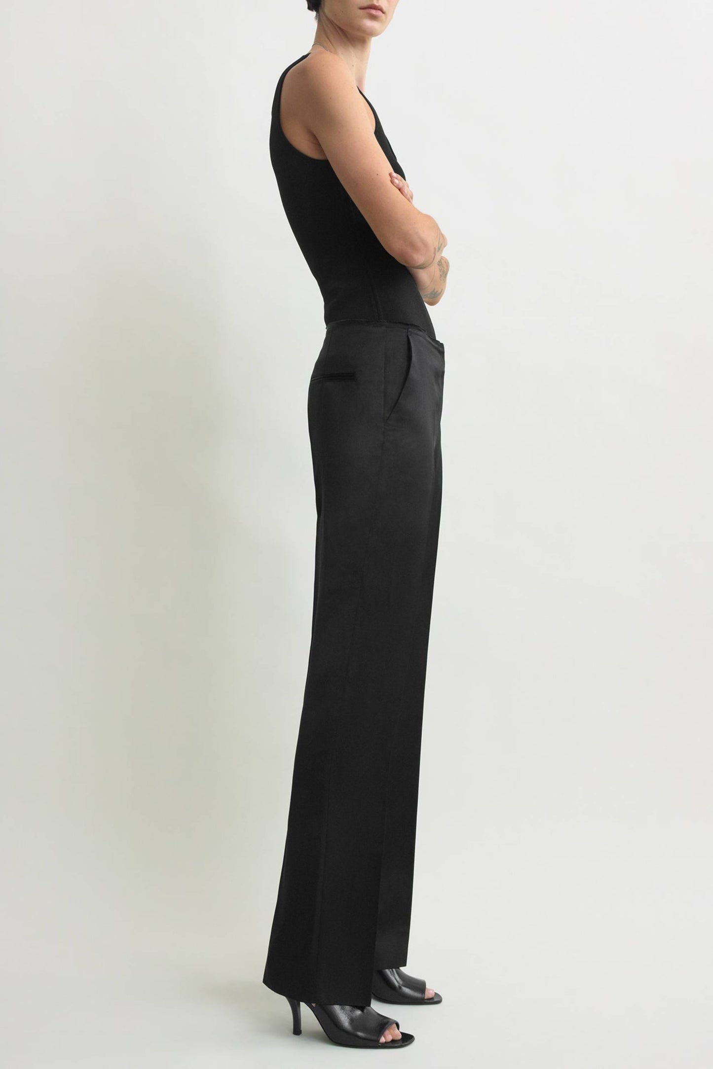 Easy Raw Edge Pants in Black by Toteme - Anita Hass