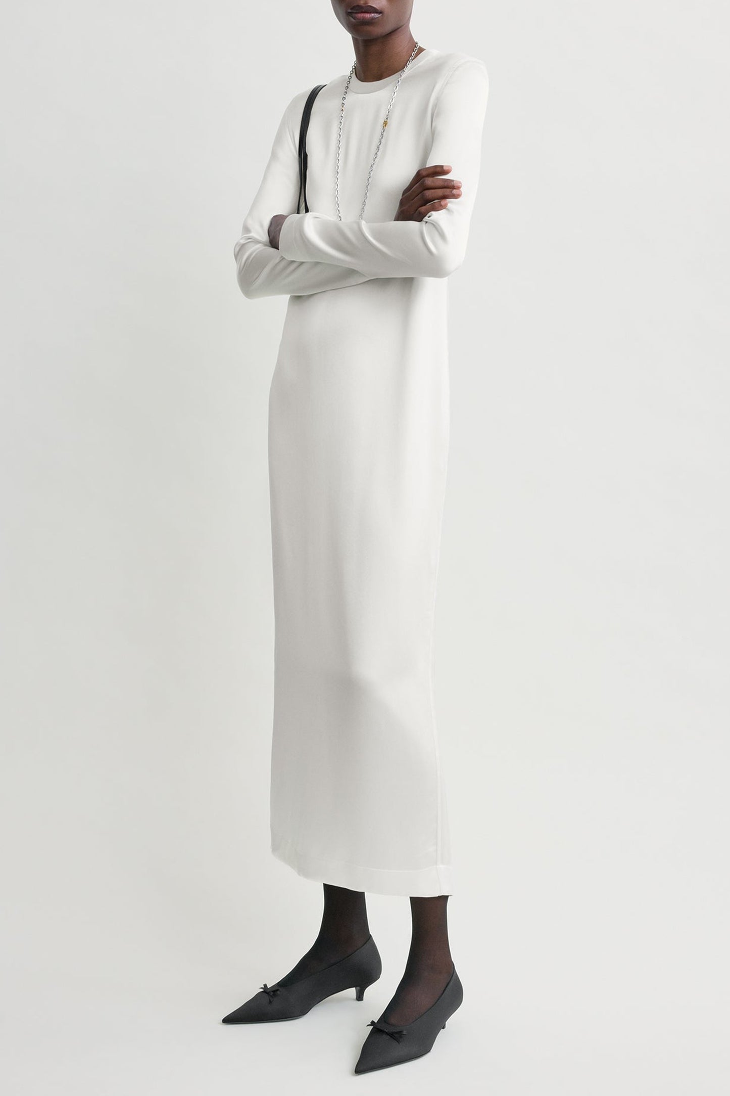 Long Satin Dress in White by Toteme - Anita Hass