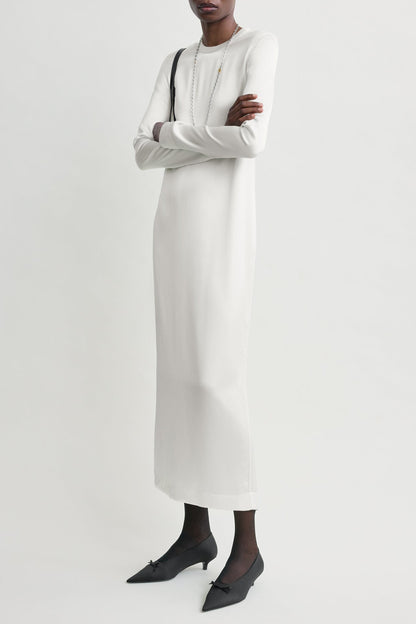 Long Satin Dress in White by Toteme - Anita Hass