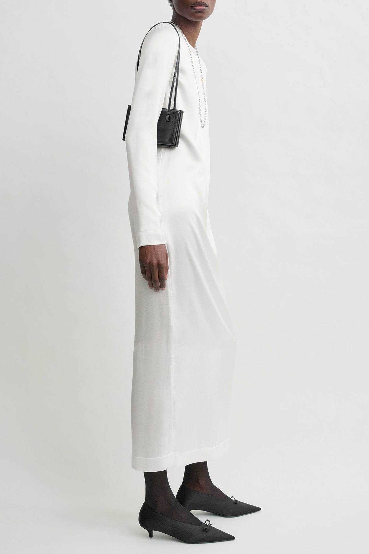 Long Satin Dress in White by Toteme - Anita Hass
