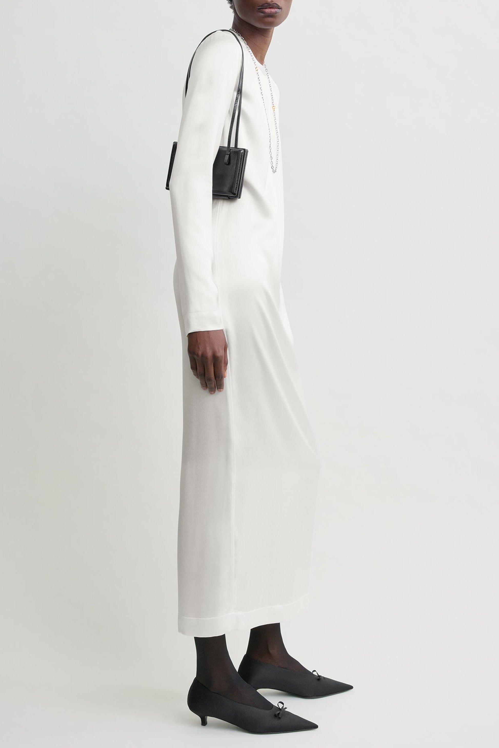 Long Satin Dress in White by Toteme - Anita Hass