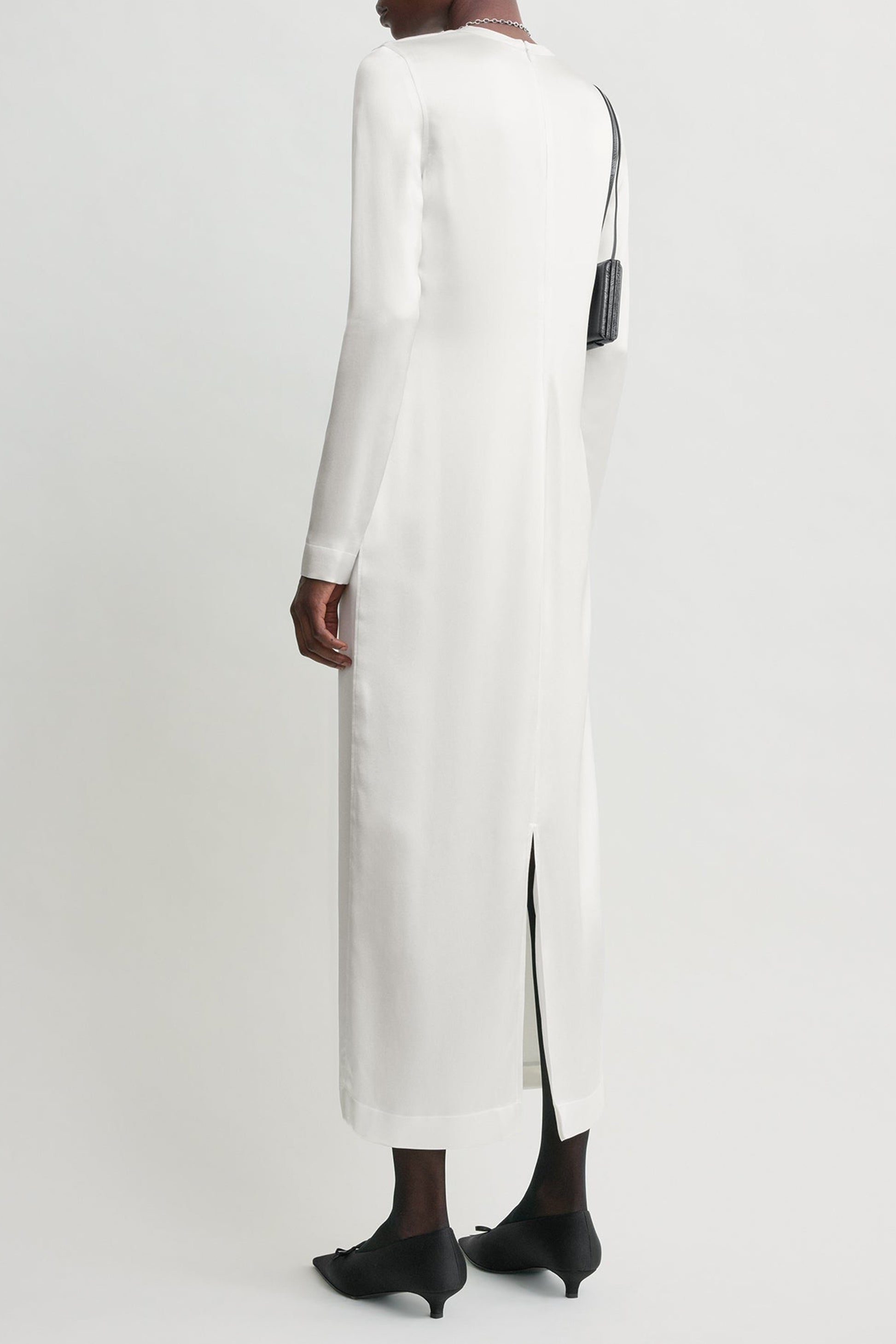 Long Satin Dress in White by Toteme - Anita Hass