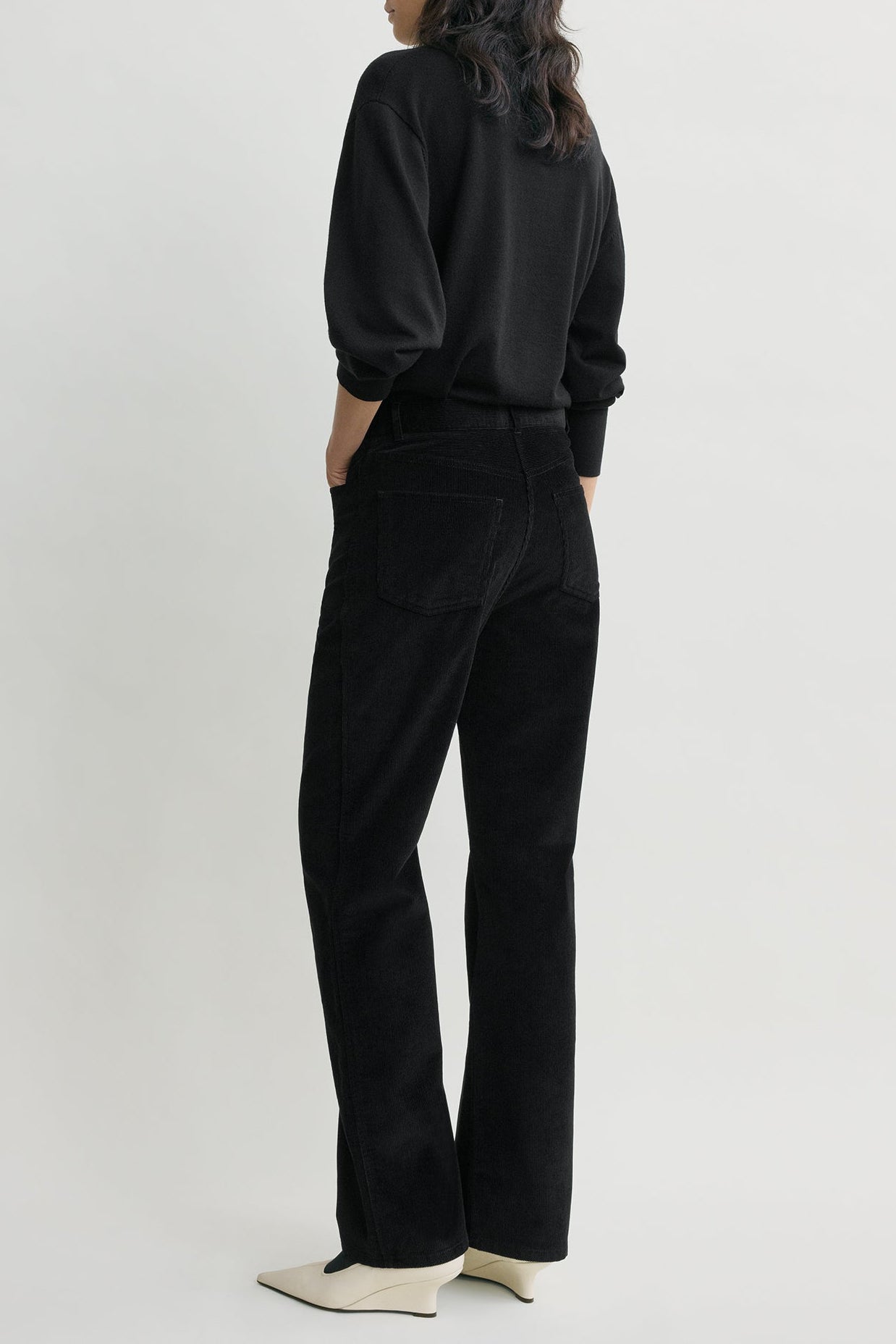 Straight-Leg Cord Pants in Black by Toteme - Anita Hass