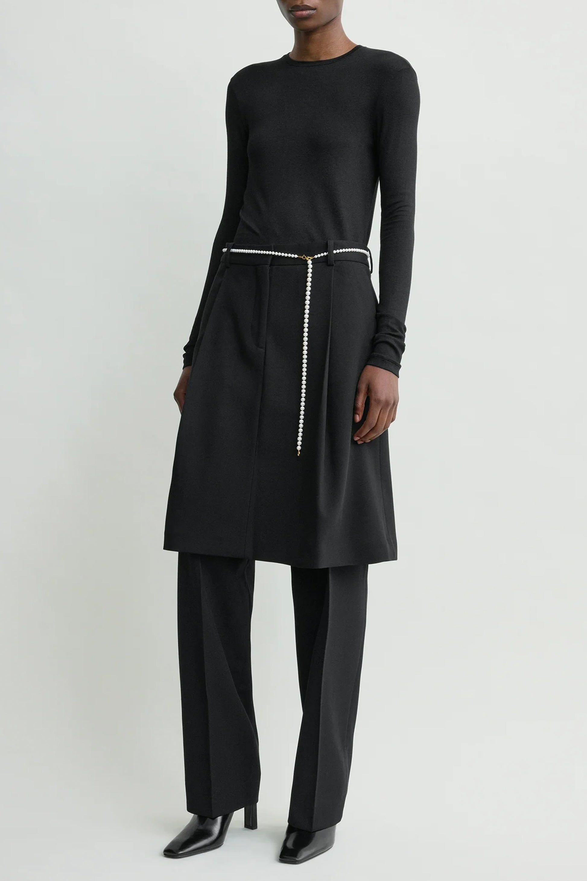 Core Long-Sleeve Shirt in Black by Toteme - Anita Hass