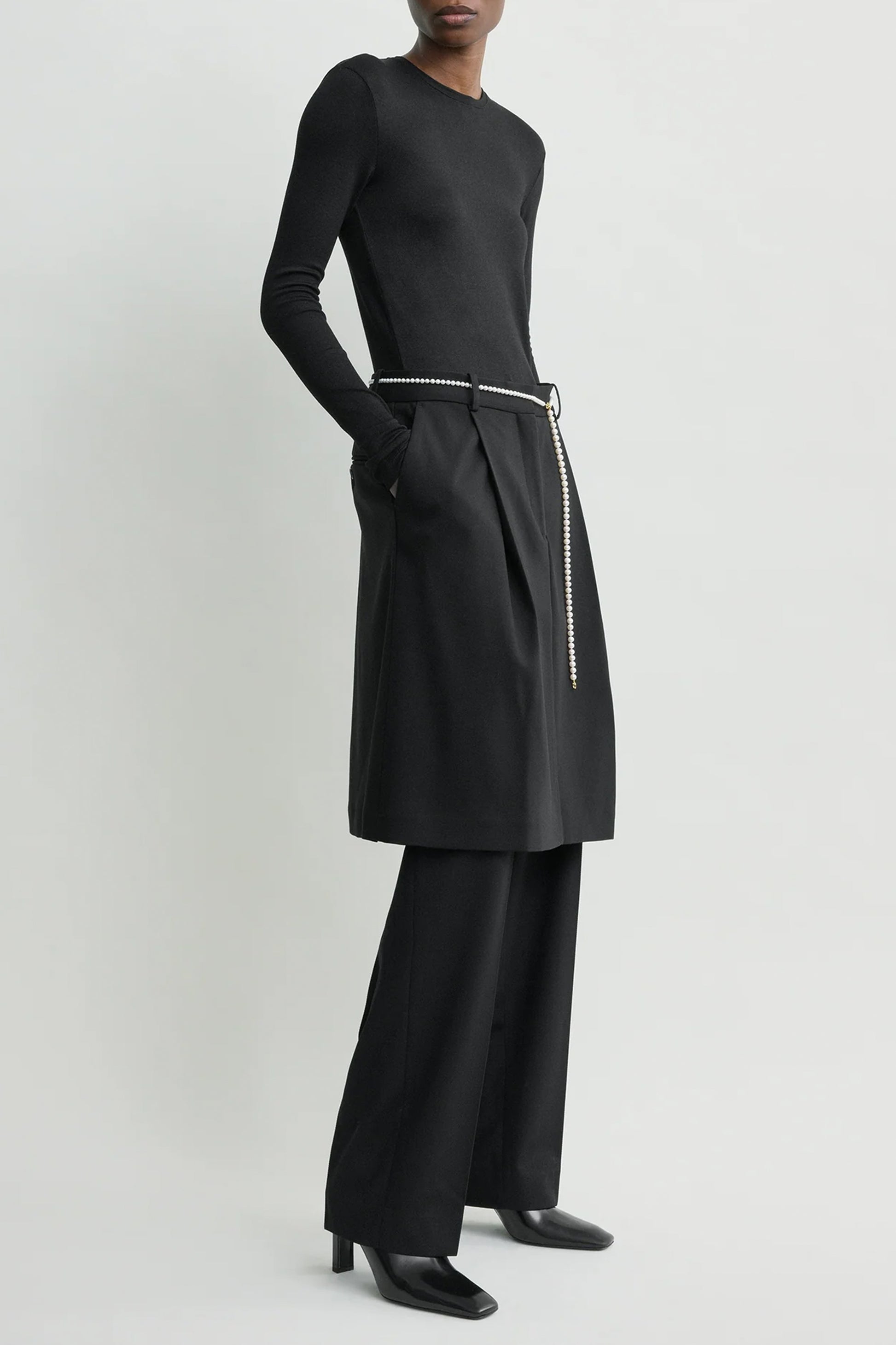 Core Long-Sleeve Shirt in Black by Toteme - Anita Hass