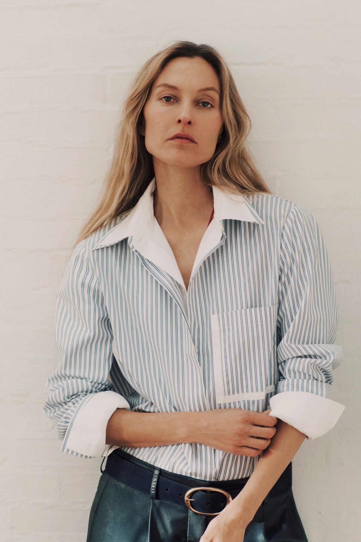 Bluse Double Layer Boyfriend in Weiß/Navy TWP Clothing